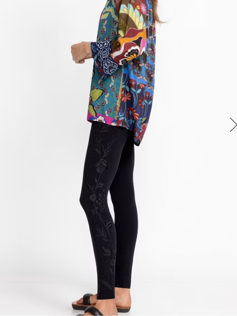 Johnny Was Black Tonal Embroidered Leggings Calipso Stylish Cotton XL